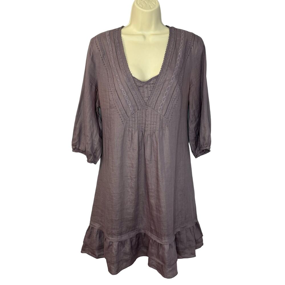 Wrap V neck Tunic Top Dress Lace Detail Lagenlook Relaxed Ruffle Women's Large